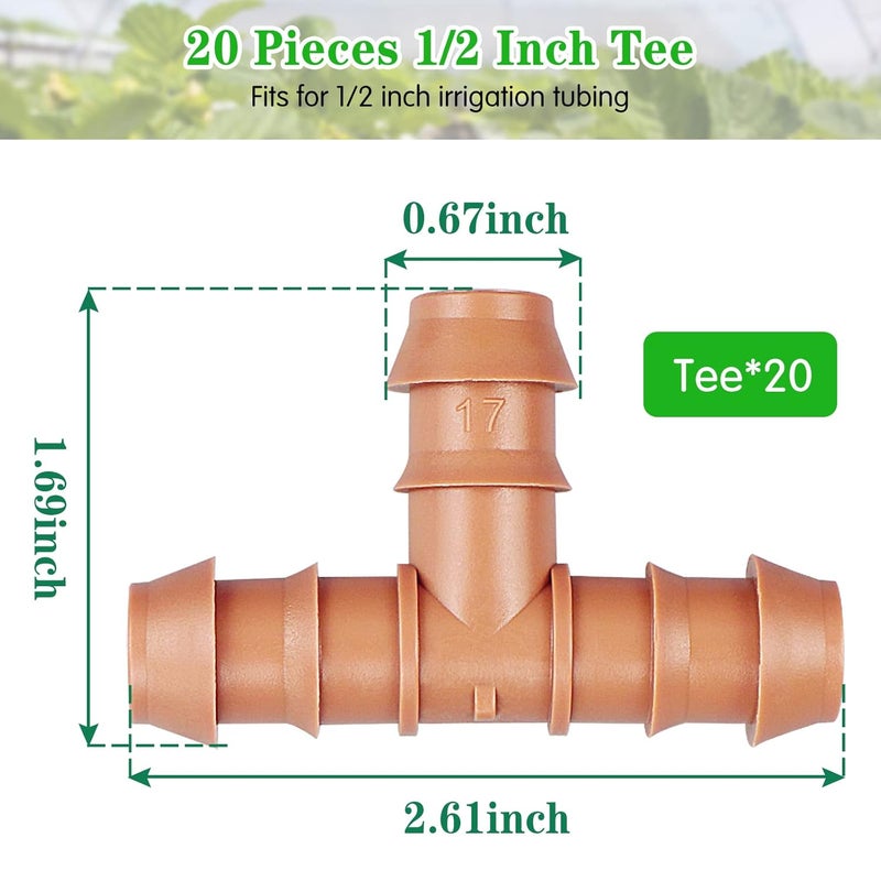 Gardrip Drip Irrigation Barbed Tee：20 Pack Drip Irrigation Tee Parts Fits for 1/2 Inch Drip Irrigation Tubing 17mm 0.600" ID for Patio Lawn Garden - Image 2